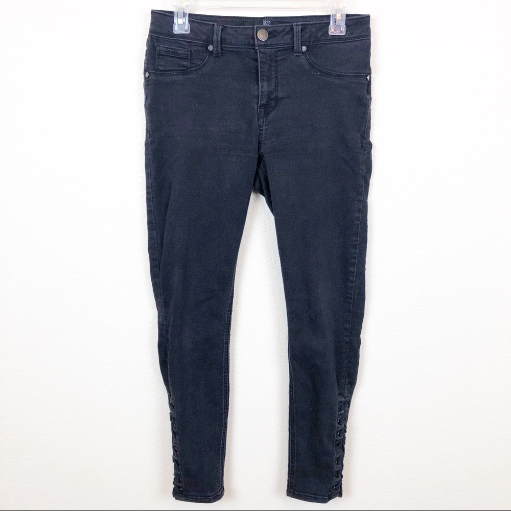 SOLD 1822 Denim Black Lace Up Cuff Skinny Jeans
